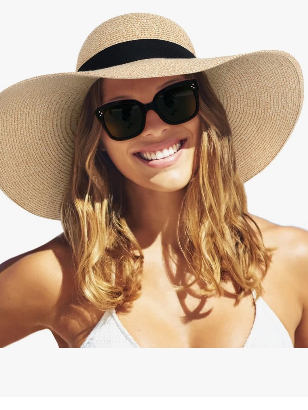 Women’s Wide-Brim Straw Sun Hat‎ with Black Band
